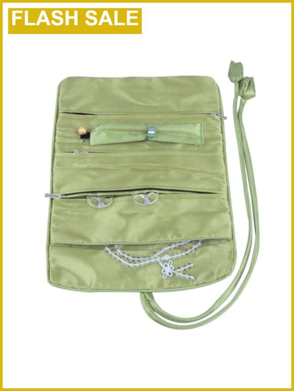 Embroidery Travel Jewelry Bag Roll Organizer with Zipper Pockets - Picture 4 of 6